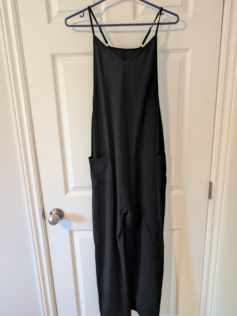 Black Wide-Leg Jumpsuit Romper with Pockets